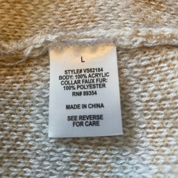 Adrienne Vittadini Ivory & Tan Plaid Open Front Cardigan Sz L - Picture 7 of 10